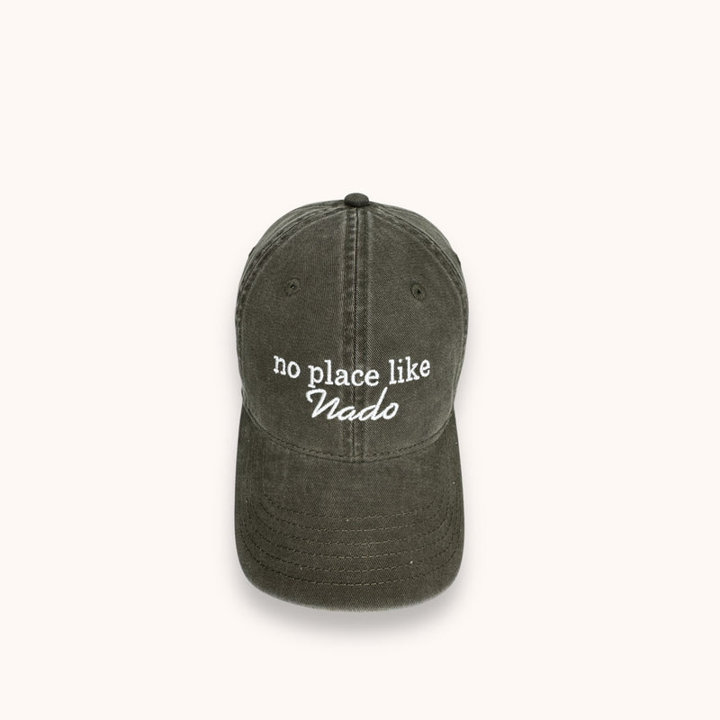 olive green baseball cap that says no place like nado from coronado