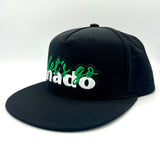 black flat brim trucker with lets go nado embroidered patch